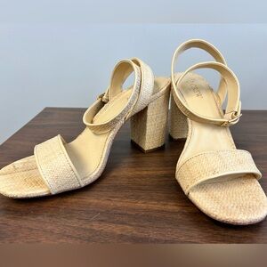 J. Crew Women's Raffia Block Heel Natural Sandals 9